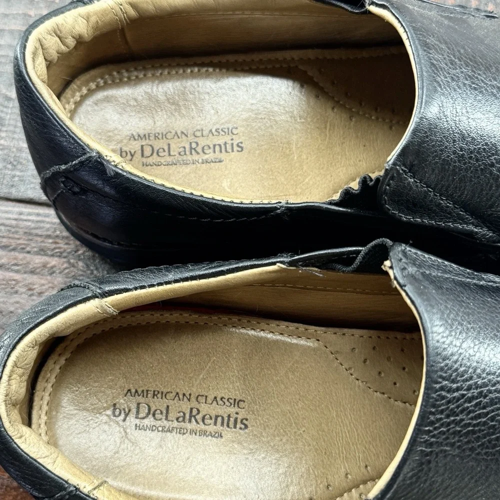 De La Rentis Black Pebble Grain Leather Slip On‎ Loafers #AC-1103 Men's Size 9 M
